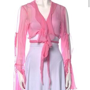 Kim Shui Pink crop top silk cow neck